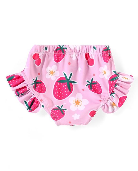 Babyhug Water Repellant Sleeveless Two Piece Swimsuit with Frill Detailing Strawberry Print - Pink