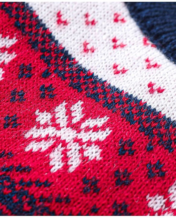 Babyhug Knit Full Sleeves Sweater & Pant Set Floral Design - Red & Navy Blue