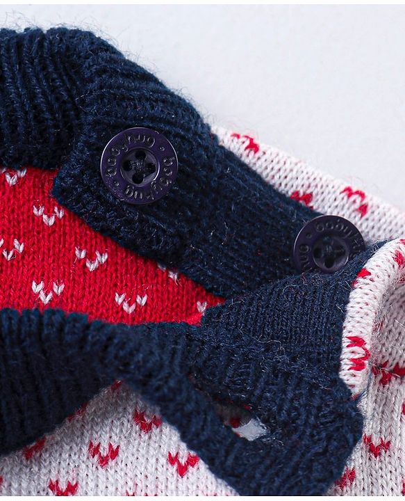 Babyhug Knit Full Sleeves Sweater & Pant Set Floral Design - Red & Navy Blue