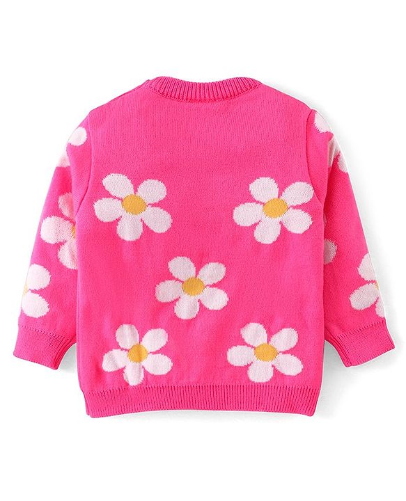 Babyhug Knit Full Sleeves Sweater Set  with Floral Design - Pink