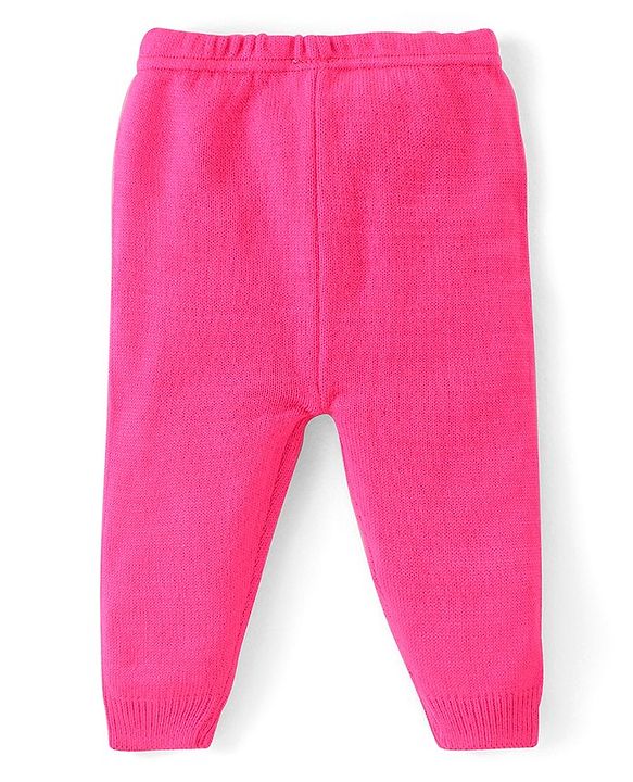 Babyhug Knit Full Sleeves Sweater Set  with Floral Design - Pink