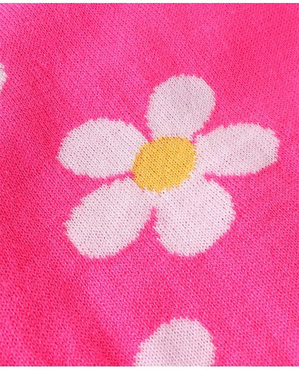 Babyhug Knit Full Sleeves Sweater Set  with Floral Design - Pink