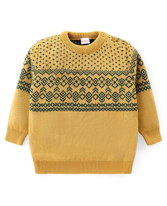 Babyhug Knit Full Sleeves Sweater Set with Aztec Design - Yellow