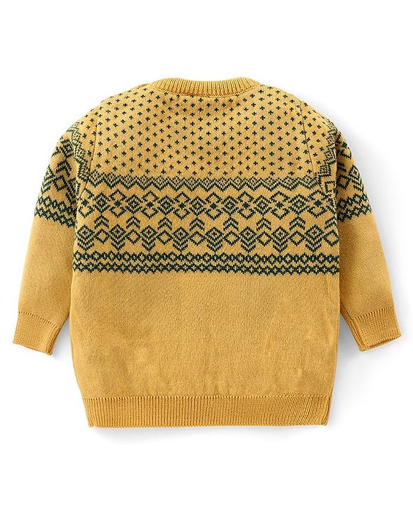 Babyhug Knit Full Sleeves Sweater Set with Aztec Design - Yellow