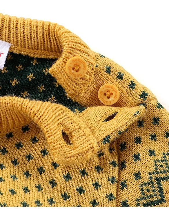 Babyhug Knit Full Sleeves Sweater Set with Aztec Design - Yellow