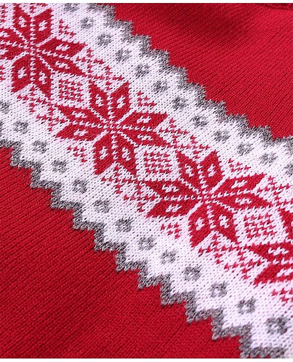 Babyhug Knitted Full Sleeves Sweater Set with Floral Design - Red