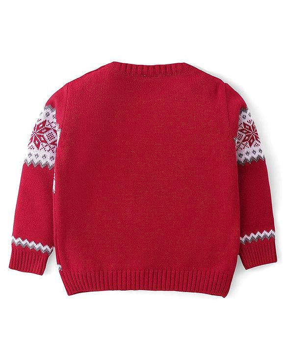 Babyhug Knitted Full Sleeves Sweater Set with Floral Design - Red