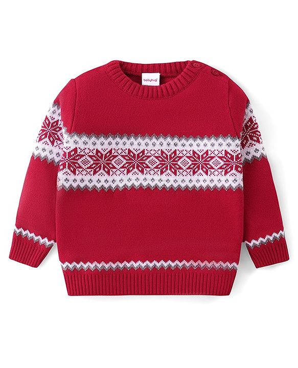 Babyhug Knitted Full Sleeves Sweater Set with Floral Design - Red
