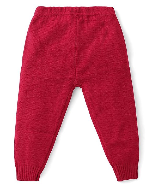 Babyhug Knitted Full Sleeves Sweater Set with Floral Design - Red
