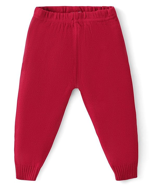 Babyhug Knitted Full Sleeves Sweater Set with Floral Design - Red