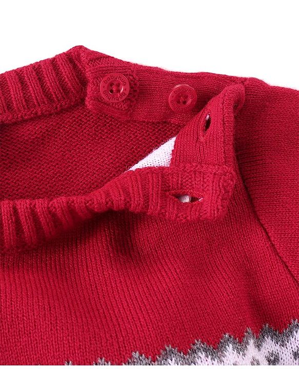 Babyhug Knitted Full Sleeves Sweater Set with Floral Design - Red
