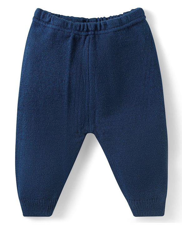 Babyhug Knitted Full Sleeves Pullover Sweater & Pant Set with Christmas Theme Design  - Navy Blue