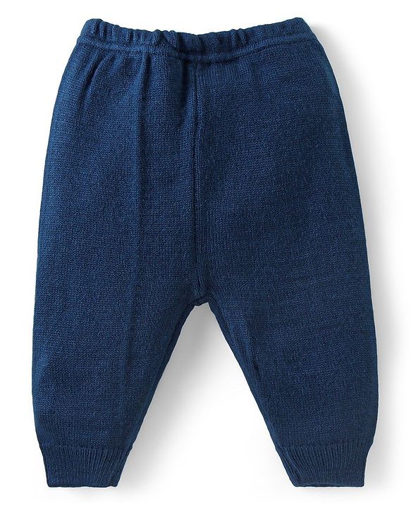 Babyhug Knitted Full Sleeves Pullover Sweater & Pant Set with Christmas Theme Design  - Navy Blue