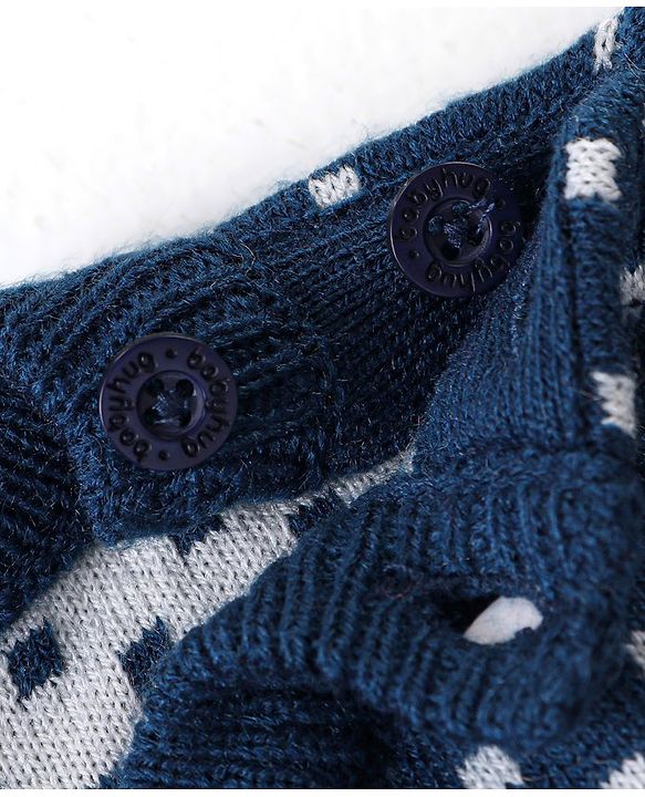 Babyhug Knitted Full Sleeves Pullover Sweater & Pant Set with Christmas Theme Design  - Navy Blue