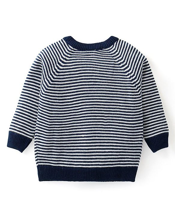 Babyhug Knit Full Sleeves Striped Sweater Set with Boat Design - Navy Blue