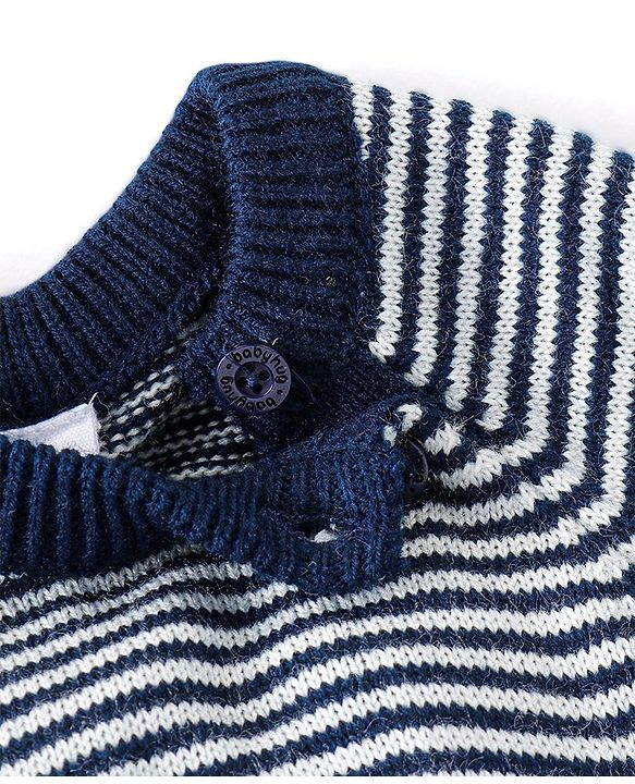 Babyhug Knit Full Sleeves Striped Sweater Set with Boat Design - Navy Blue