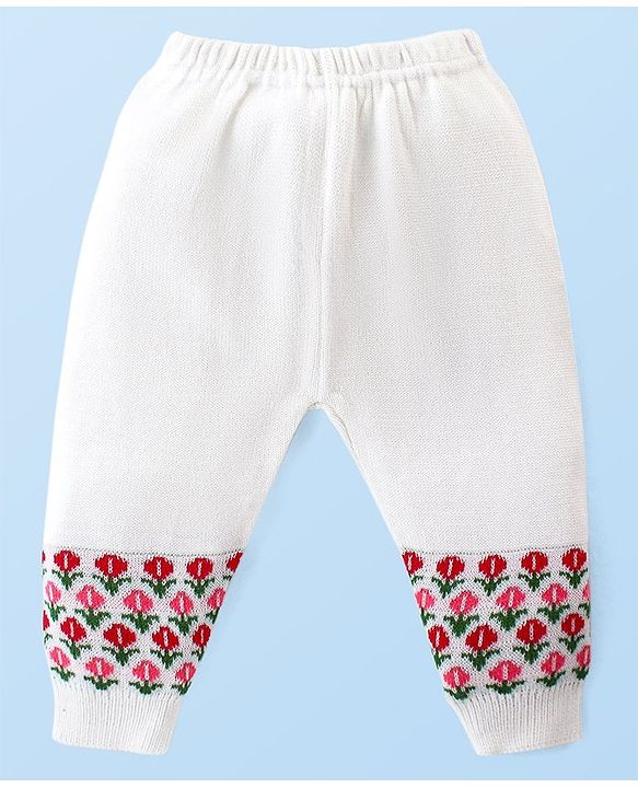 Babyhug Knitted Full Sleeves Pullover Sweater Set with Floral Design - Pink