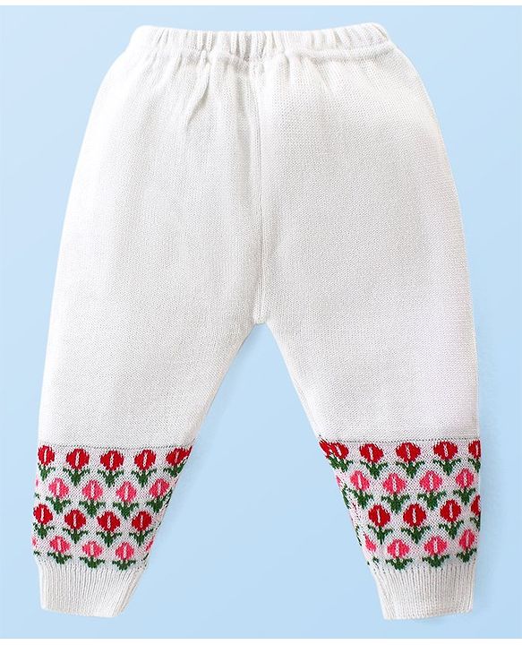 Babyhug Knitted Full Sleeves Pullover Sweater Set with Floral Design - Pink