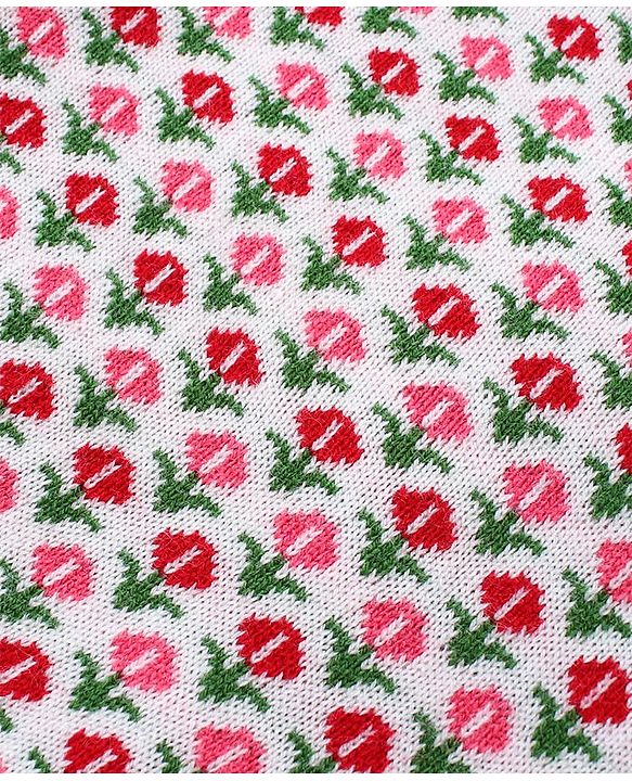 Babyhug Knitted Full Sleeves Pullover Sweater Set with Floral Design - Pink