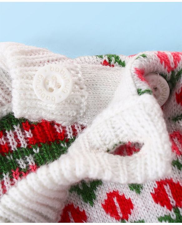 Babyhug Knitted Full Sleeves Pullover Sweater Set with Floral Design - Pink
