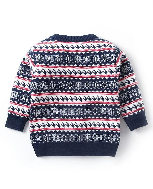 Babyhug Knit Full Sleeves Pullover Sweater & Pant Set Intarsia Design - Navy Blue