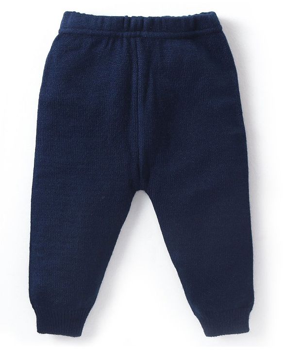 Babyhug Knit Full Sleeves Pullover Sweater & Pant Set Intarsia Design - Navy Blue