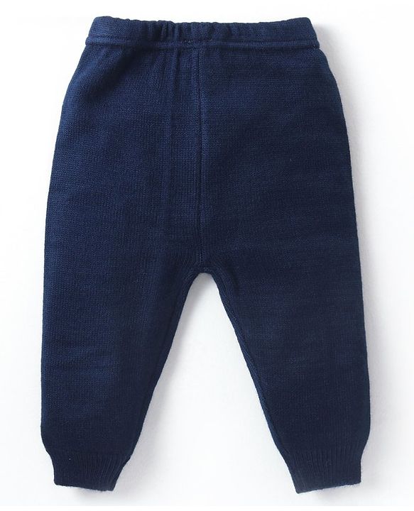 Babyhug Knit Full Sleeves Pullover Sweater & Pant Set Intarsia Design - Navy Blue