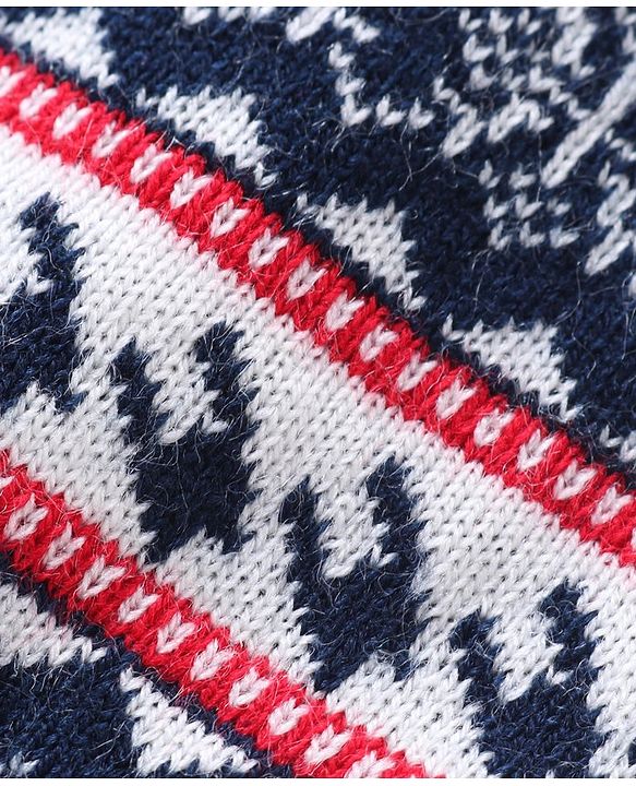 Babyhug Knit Full Sleeves Pullover Sweater & Pant Set Intarsia Design - Navy Blue