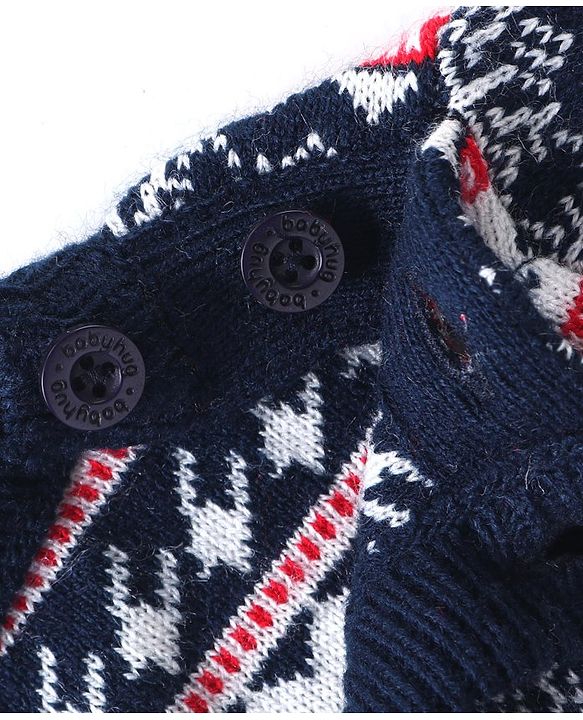 Babyhug Knit Full Sleeves Pullover Sweater & Pant Set Intarsia Design - Navy Blue