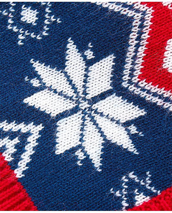 Babyhug Knit Full Sleeves Hooded Front Open Sweater Set Floral Design - Red & Blue