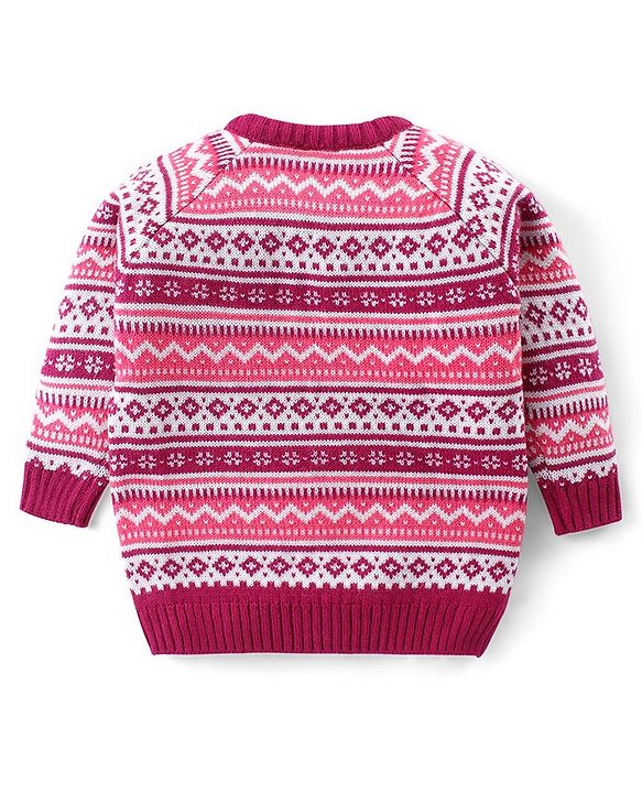 Babyhug Knitted Full Sleeves Pullover Sweater Set with Aztec Design - Pink
