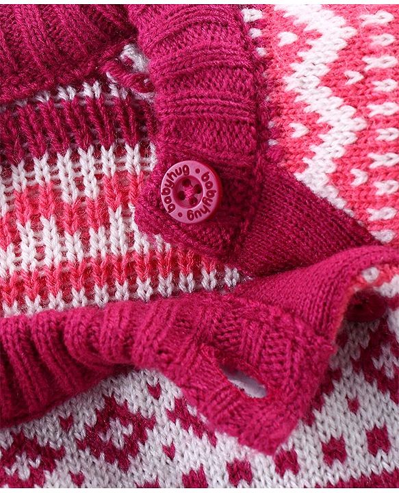Babyhug Knitted Full Sleeves Pullover Sweater Set with Aztec Design - Pink