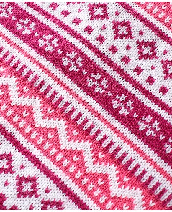 Babyhug Knitted Full Sleeves Pullover Sweater Set with Aztec Design - Pink