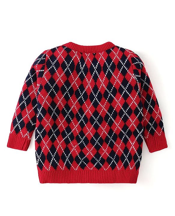 Babyhug Knit Full Sleeves Pullover Sweater & Pant Set  Argyle Design - Red