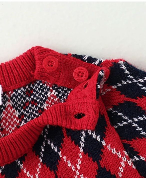 Babyhug Knit Full Sleeves Pullover Sweater & Pant Set  Argyle Design - Red