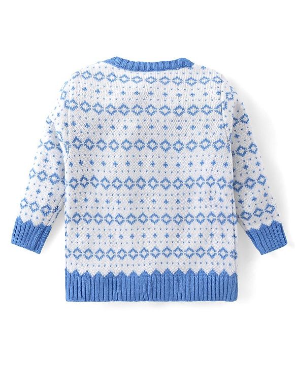 Babyhug Knitted Full Sleeves Pullover Sweater & Pant Set with Aztec Design - Blue