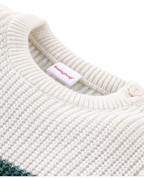 Babyhug Knitted Full Sleeves Pullover Sweater Set with Colour Block Design - Green White &  Maroon