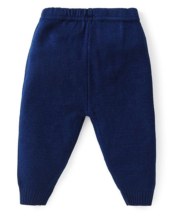 Babyhug Knitted Full Sleeves Striped Hooded Sweater Set - Navy Blue White & Yellow