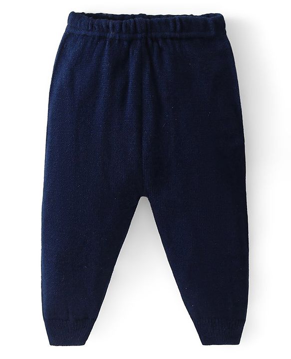 Babyhug Knitted Full Sleeves Striped Hooded Front Open Sweater Set - Navy Blue Grey & Orange
