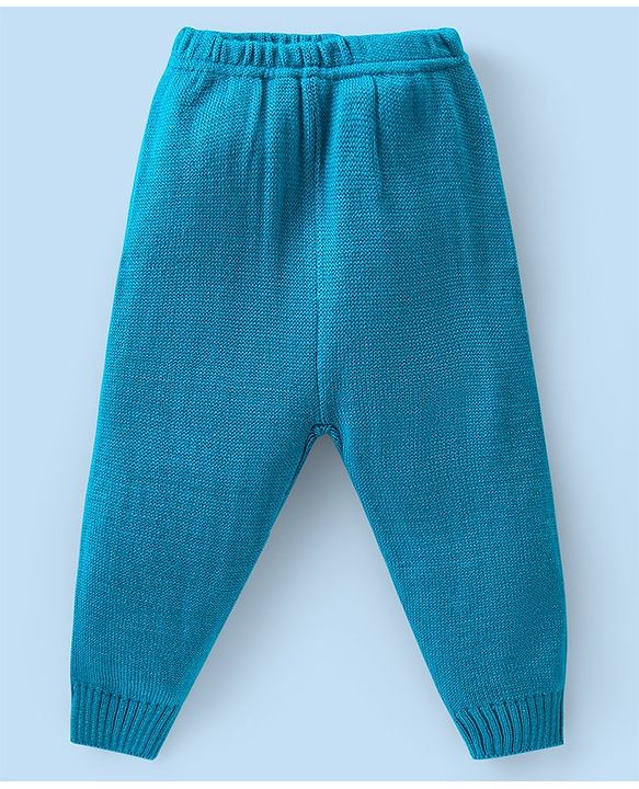 Babyhug Knitted Full Sleeves Striped Hooded Sweater Set - Blue & Yellow