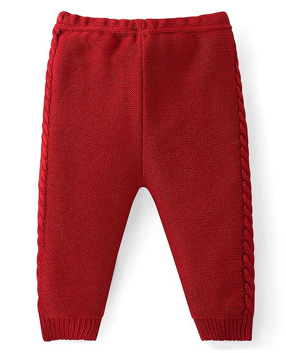 Babyhug Knit Full Sleeves Sweater Set with Cable Knit Design - Rust