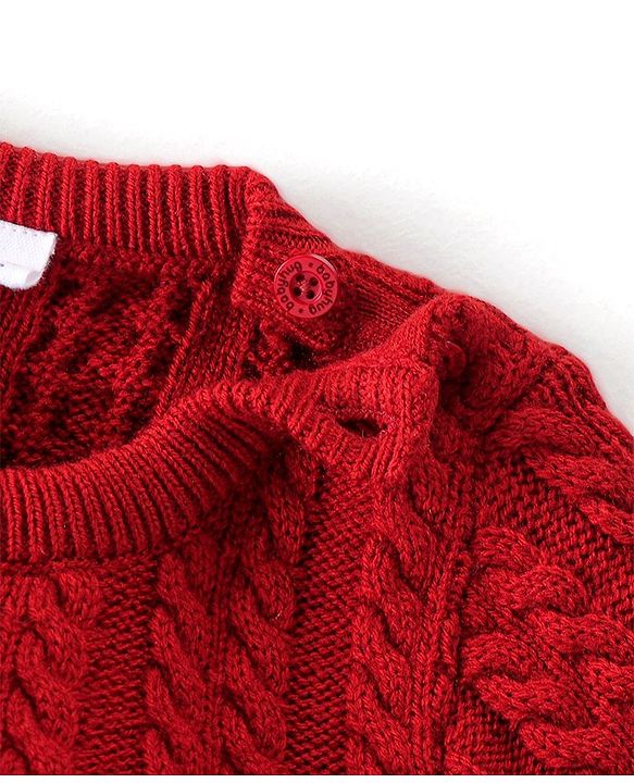 Babyhug Knit Full Sleeves Sweater Set with Cable Knit Design - Rust