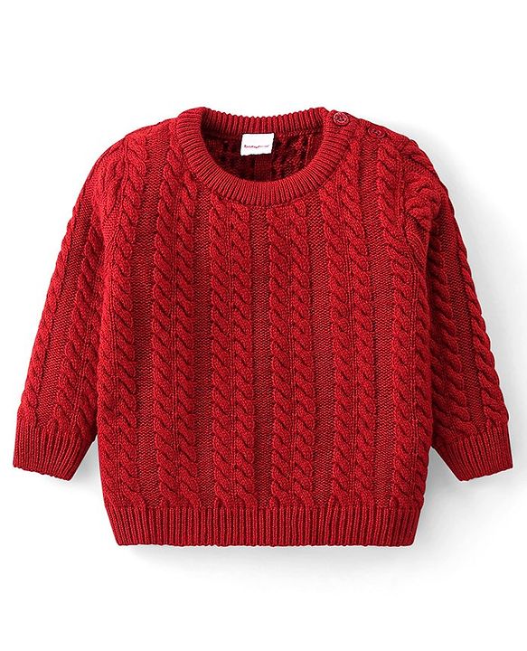 Babyhug Knit Full Sleeves Sweater Set with Cable Knit Design - Rust