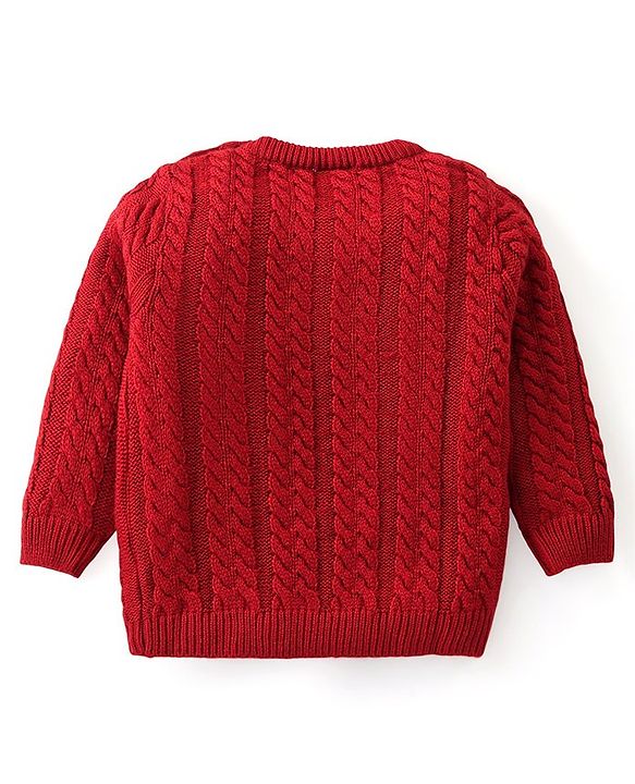 Babyhug Knit Full Sleeves Sweater Set with Cable Knit Design - Rust