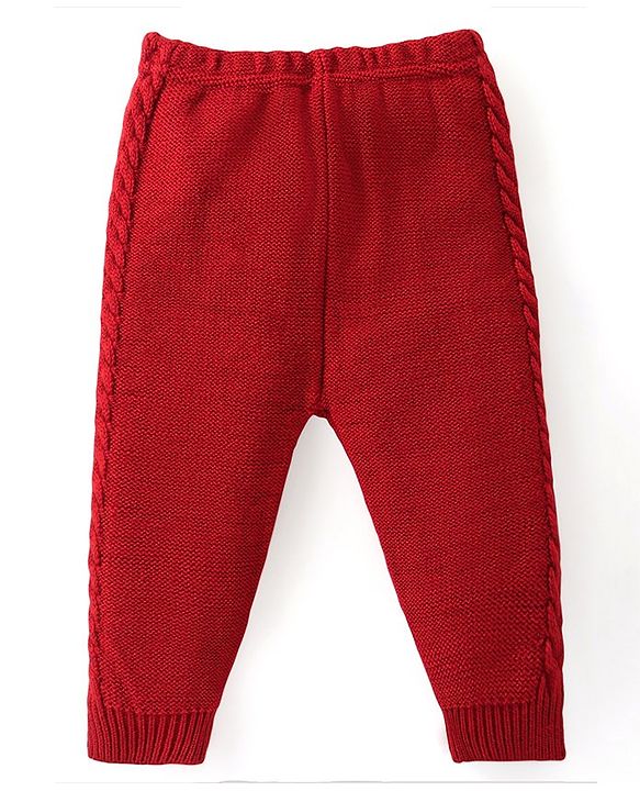 Babyhug Knit Full Sleeves Sweater Set with Cable Knit Design - Rust