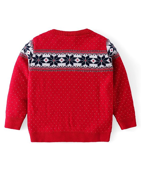 Babyhug Knitted Full Sleeves Sweater Set with Floral Design - Red