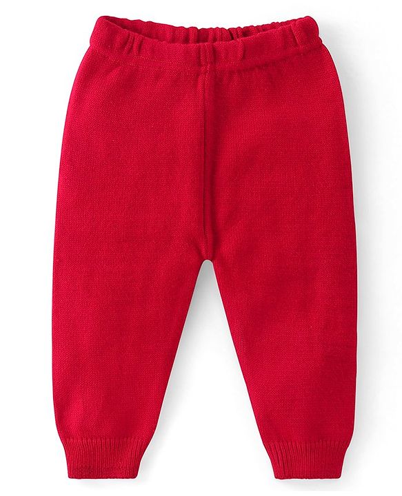 Babyhug Knitted Full Sleeves Sweater Set with Floral Design - Red
