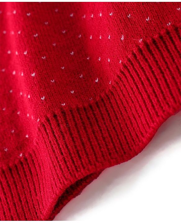 Babyhug Knitted Full Sleeves Sweater Set with Floral Design - Red