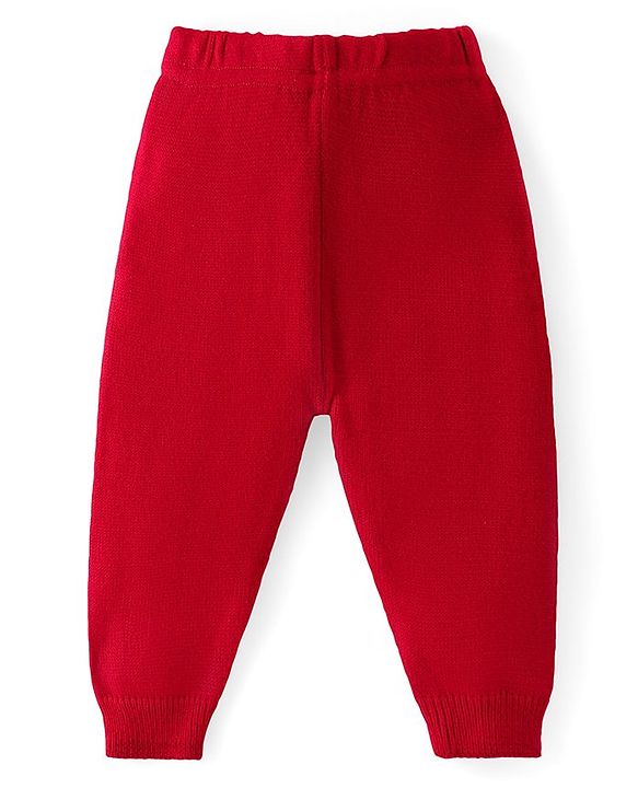 Babyhug Knitted Full Sleeves Sweater Set with Floral Design - Red