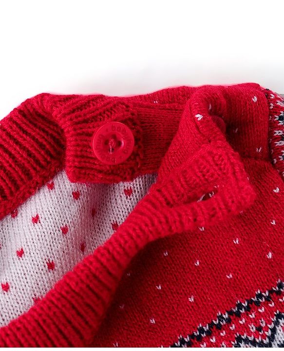 Babyhug Knitted Full Sleeves Sweater Set with Floral Design - Red